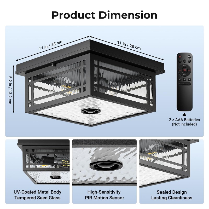 OPAXIS Motion Sensor Outdoor Ceiling Light, Flush Mount Light with