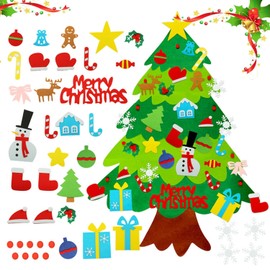 Kapokr Pack of 41 Christmas Tree Felt Children DIY Felt Christmas Tree Children 100 cm Christmas Tree Velcro Children with Removable Hanging Ornaments Christmas Tree for Home Wall Christmas Decoration