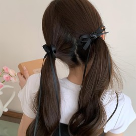2 Pcs Black Rose Bow Ribbon Hair Clips Bowknot Long Tassel Ribbon Hair Clip French Ballet Style Hair Styling Accessories for Women