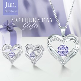 CDE Birthstone Jewelry for Women Heart Pendant Necklaces 925 Sterling Silver Earrings Mother’s Day Birthday Christmas Gifts for Wife Mom Girlfriend