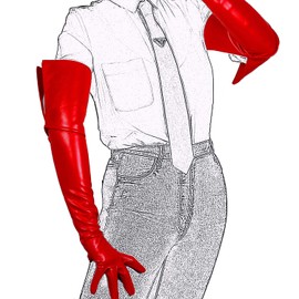 DooWay Red Leather Gloves Women Long Opera Evening Gloves 25-inches FOLD-OVER Cuff