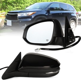 Lqito Left Driver side Mirror Fits 2014-2019 Toyota Highlander With Power Glass, Heated,Turn Signal and Manual Folding,Without Blind Spot Match Black Replace 87940-0E130(6Pins)