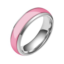 WOYNJI 6mm Stainless Steel Ring with Luminous Enamel Glow in Dark Statement Rings for Women Men, Pink Size 8