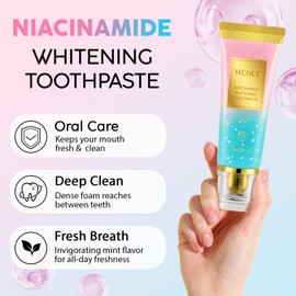 Niacinamide Toothpaste Niacinamide Intensive Whitening Toothpaste Deep Gentle Cleaning Tooth Paste Boosting Gum Health Mint & Peach Fresh Breath 2-Pack