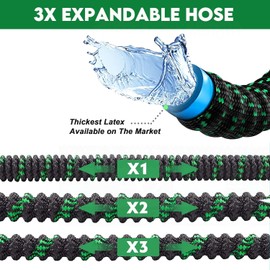 100 ft Expandable Garden Hose - Kink Free Flexible Water Hose 100ft with 10 Pattern Spray Nozzle, 3/4 Solid Brass Connectors, Retractable Latex Core - Lightweight Expanding Hose