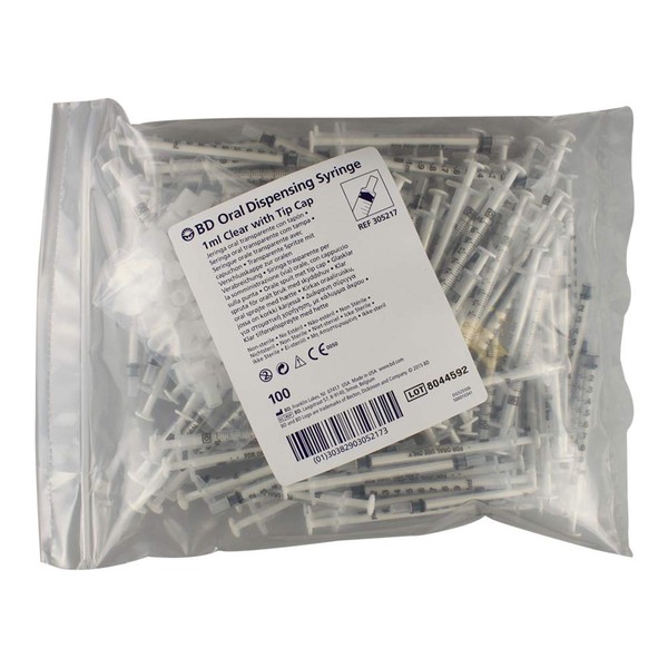 BD Oral Syringes with Tip Cap, Clear, 1 ML, 500/Ca, BD305217