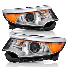 Headlight Assembly [Halogen Type Models] Fit for 2011 2012 2013 2014 Ford Edge Right Passenger and Left Driver Side (Chrome Housing with Amber Reflector)