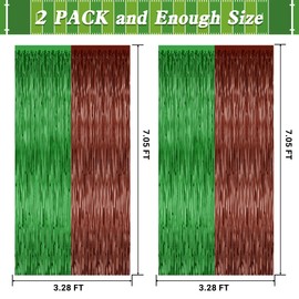 2 Pack Football Party Decorations, 3.28 FT x 7.05 FT Football Tinsel Backdrop, Brown Green Foil Fringe Curtains Metallic Party Streamer, Football Party Supplies Game Day Decorations 2025