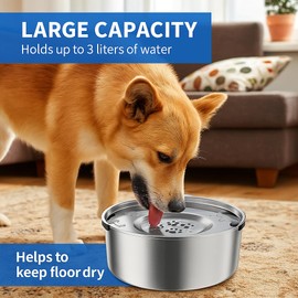 3L/101oz Stainless Steel Dog Water Bowl with Floating Disk – Spill Proof & Slow Drinking Pet Feeder for Dogs & Cats – No Mess Travel Water Dispenser for Car & Home Use