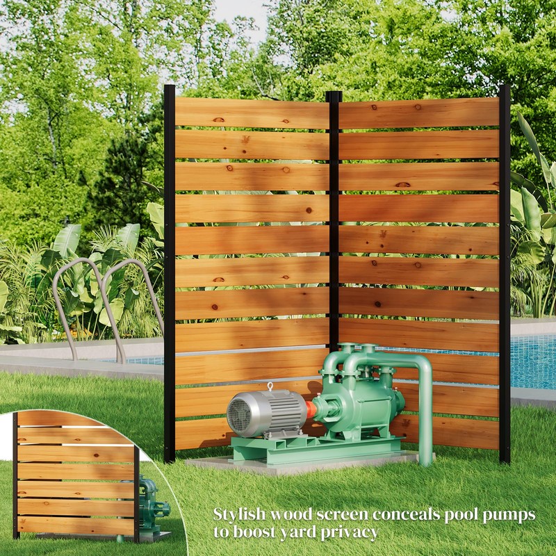No Dig Wood Privacy Screen Fence Panel, 61" H x