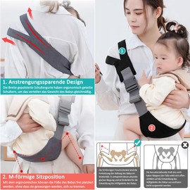 Tyuodna Baby Carrying Strap, Portable Baby Carrier, Baby Sling with Non-Slip Hip Pad and Adjustable Buckles, Baby Carry Strap for 5-36 Months Baby (Black)