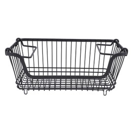 Freezer Basket Stackable Open Front Wire Storage Bin with Foldable Handle for Vegetable Fruit Snack