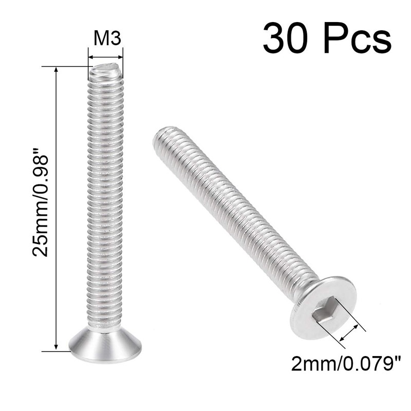 uxcell M3x25mm Flat Head Machine Screws Inner Hex Screw 304