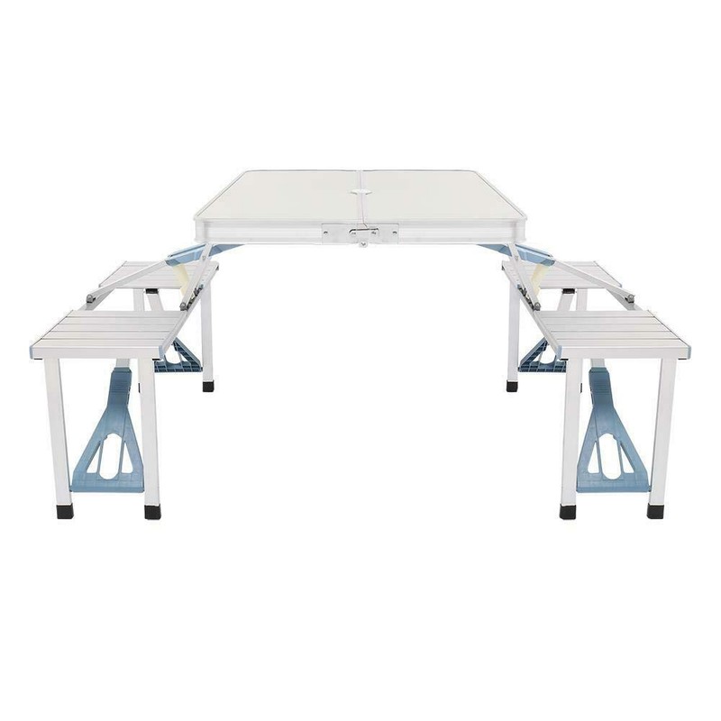 M-K Aluminum Folding Camping Picnic Table with 4 Bench Chair