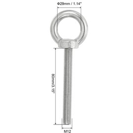 TA-VIGOR 2Pcs M12 x 80mm Lifting Long Eye Bolt, 304 Stainless Steel Wall Expansion Anchor Bolts, Masonry Concrete Screws Shoulder Eyebolt Lifting Ring with Nuts Washers for Hanging Hammock Article