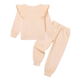 ESHOO Girls Clothes Kids Velvet Tracksuit Little Girls Outfits Ruffle Long Sleeve Sweatshirt Sweatpant Kids Leggings Set for 2-10 Years