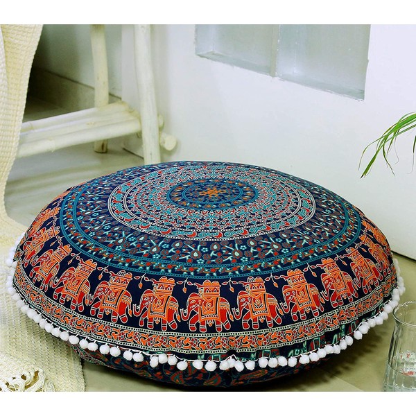 AVA Collections Round 32" Elephant Mandala Large Floor Pillow Cover