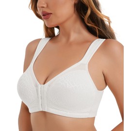 HACI Women's Front Closure Full Coverage Back Support Posture Bra Wireless Comfy(White,38C)