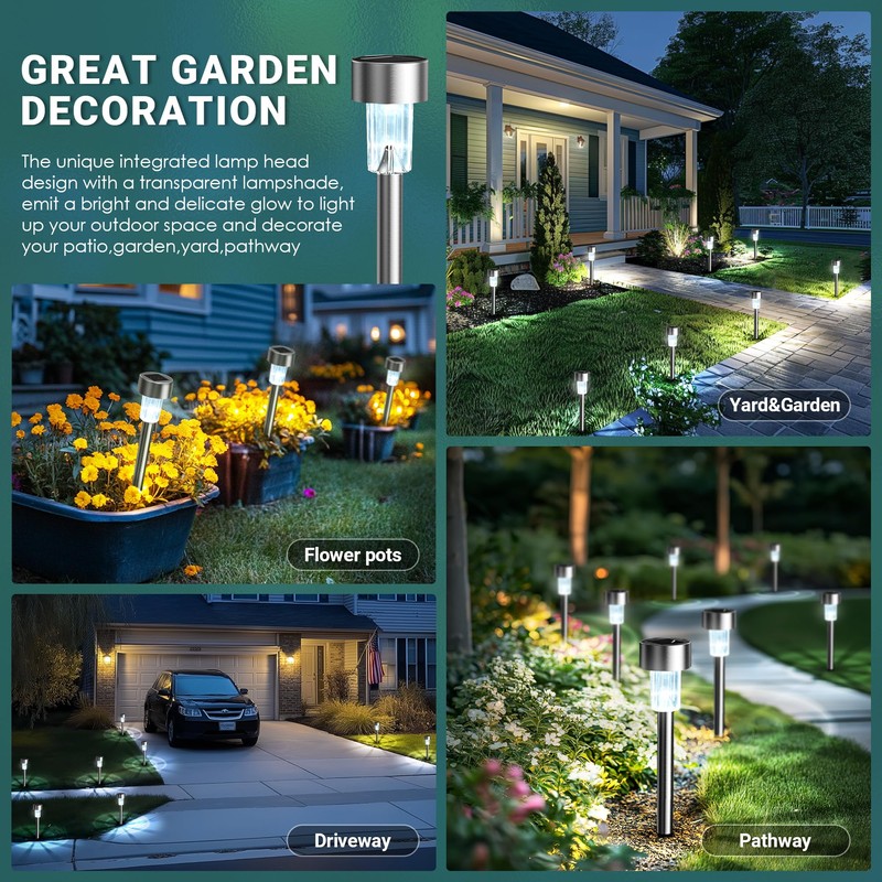 GIGALUMI Solar Lights Outdoor Waterproof, 12 Pack, Stainless Steel LED