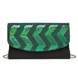 Miss Lulu Clutches Women's Small Chain Bag Women's Wallet Shoulder Bag Clutches Shoulder Bag Party Sequins Synthetic, Black/green, western