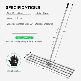 VIVOSUN 48" Lawn Leveling Rake, 48" x 10" x 78" Heavy-Duty Stainless Steel Lawn Leveler with 7FT Adjuatble Long Handle for High Effect, Metal Levelawn for Smooth Soil, Rustproof Rakes for Garden Yard