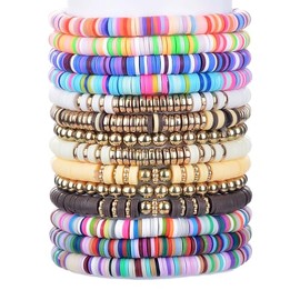 YJJelt Clay Bead Bracelets for Women 14pcs Heishi Bracelets Set Cute Preppy Friendship Bead Bracelets for Women Boho Surfer Colorful Stackable Stretch Bracelets Jewelry
