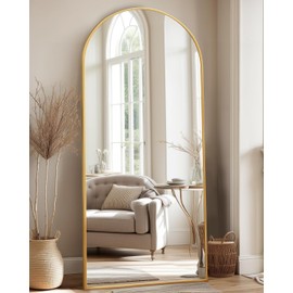 LadyNow Full Length Mirror, 71"x28" Arched Floor Mirror Freestanding, Floor Standing Full Body Mirror with Stand for Bedroom, Hanging Mounted for Living Room Cloakroom, Gold