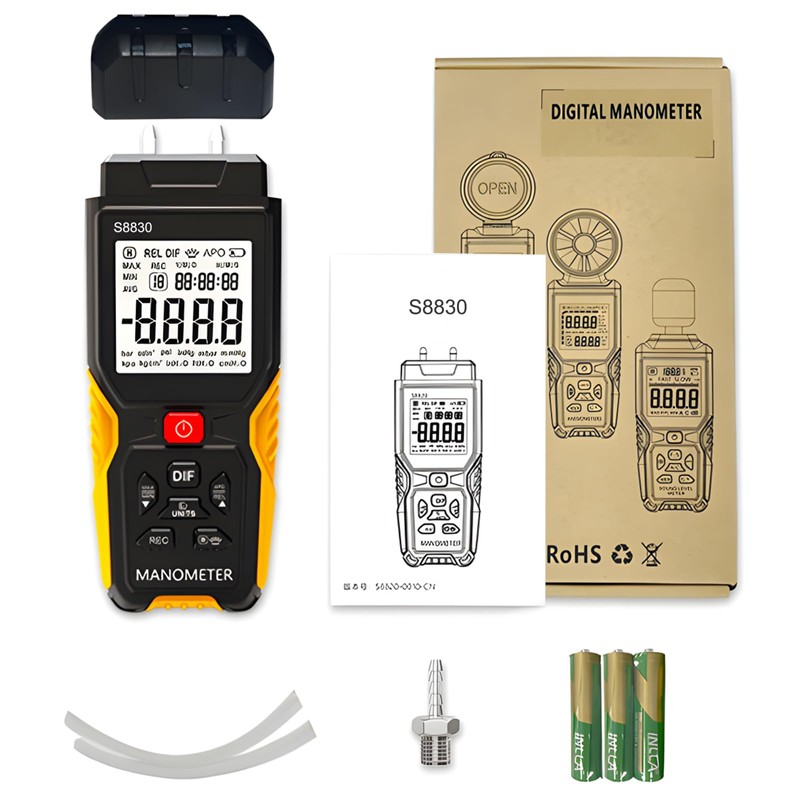 Manometer HVAC, ±36.80kPa Digital Manometer, Handheld Gas Pressure Tester, Dual-Port