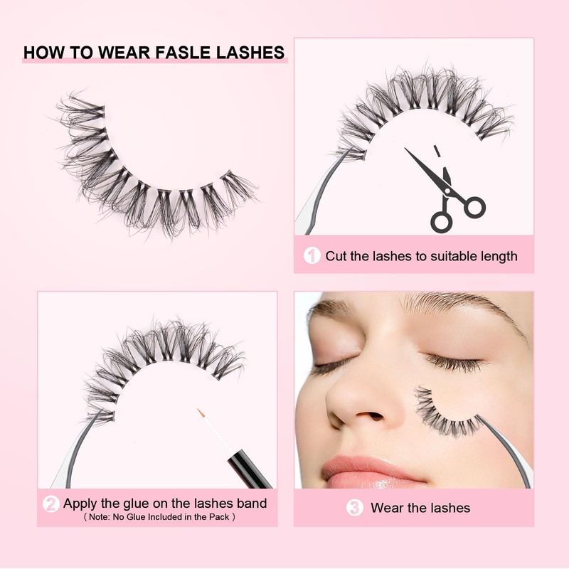 Parriparri Eyelashes, Natural Look, Fluffy False Eyelashes, Clear Band, 7