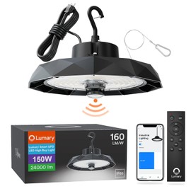 Lumary 24,000LM Metal UFO High Bay Light 150W w/Motion Sensor, Brightness Dimmable 5000K Daylight, 160lm/W Led Shop Lights for Hanging Garage Workshop Warehouse barn, Work with Alexa/Google via Hub