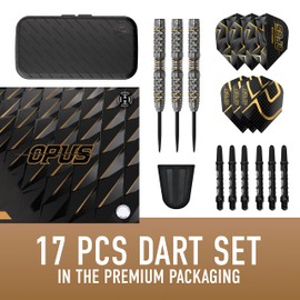 Harrows Opus Darts Set I Professional Darts 90% Tungsten Steel Tip ALL Weights Pro Darts I Huge 16pc Set with Carbon ST Shafts, Opus Flights & FREE Slimcase Darts Case (24g)