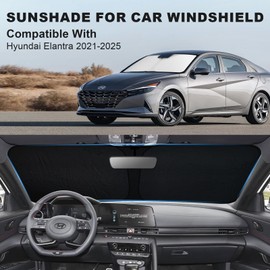 Windshield Sun Shade Foldable for Hyundai Elantra Interior Accessories 2021-2025 Automotive Window Sunshades Front Windows SunVisor 240T Polyester Blocks UV Rays Easy to Install&Store with Storage Bag