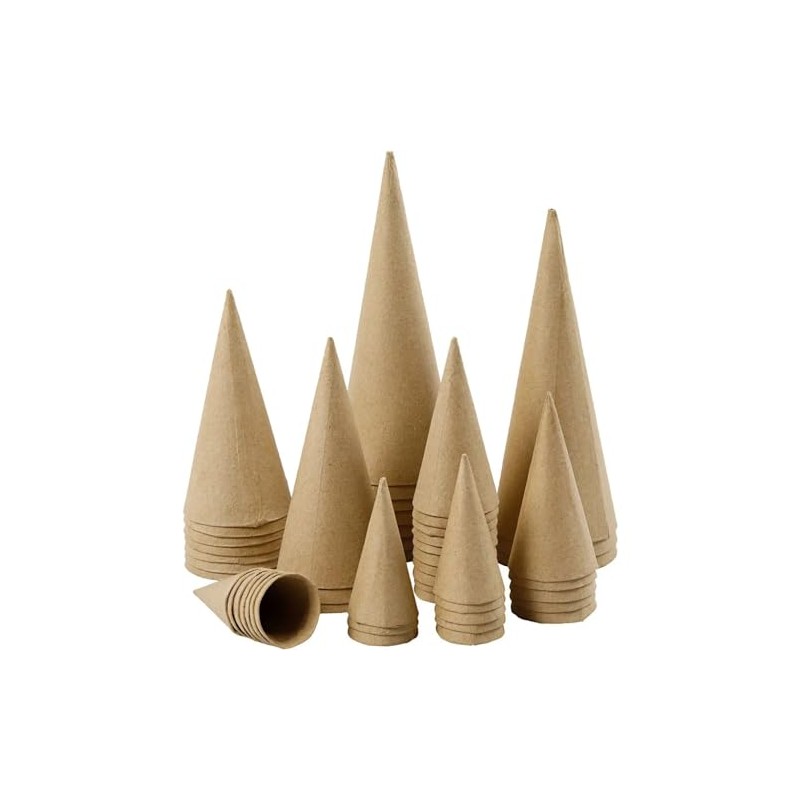 50 Assorted Open & Hollow Paper Mache Cones | Paper
