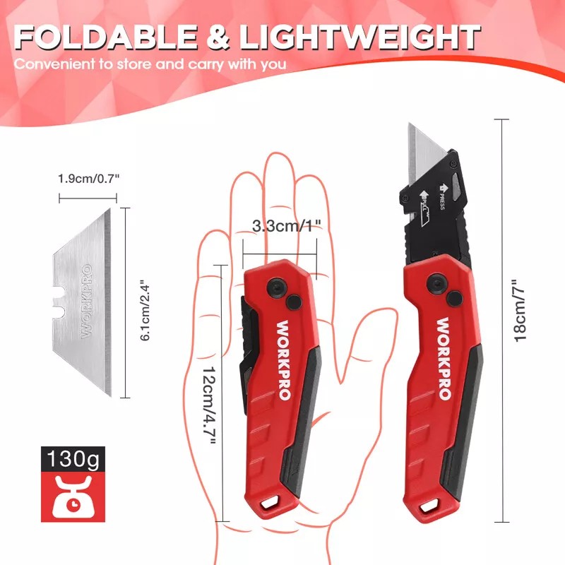 WORKPRO Folding Utility Knife Quick Change Box Cutter 13 Extra