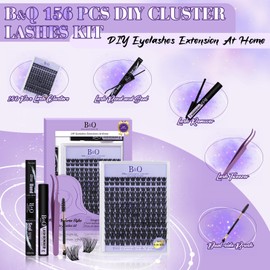 B&Qaugen Lash Extension Kit B05 Eyelash Extension Kit B&Q DIY Lash Extension Kit 156 PCS Lash Clusters 8-18mm Cluster Eyelash Extensions Kit with Lash Bond and Seal Lash Applicator Tool (Kit,B05)