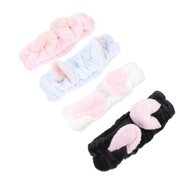 Healeved 4pcs Cat Ears Makeup Head Wraps Comfortable Elastic Headbands for Spa Face Washing and Jogging Cute Light Blue White Black and Pink for Women