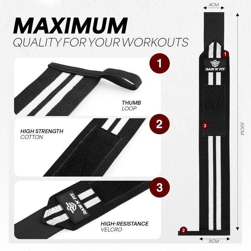 RAW N' FIT MAKE YOURSELF A PRIORITY muñequeras Gym (Black/White)