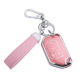Seedwee for Jeep Fob Cover, Soft TPU Keys Protector Bling Key Fob Keychain for Jeep Wrangler JLU JL Gladiator Rubicon JT Car Flip Key, Silver Pink