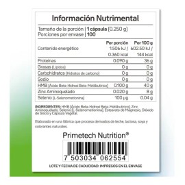 Selenio Suplemento con Zinc Sel Z100 Primetech 100 Cáps con 100 Mcg de selenio y 20 mg de Zinc, protección antioxidante para las celulas contra el estrés oxidativo y mantener la salud en general