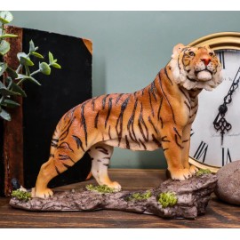 Sultan Orange Bengal Tiger On Rock Statue 7.25"Long Giant Cat Wild Animal Decor