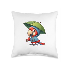 Scarlet Macaw Parrot Umbrella Pet Funny Raincoat Throw Pillow