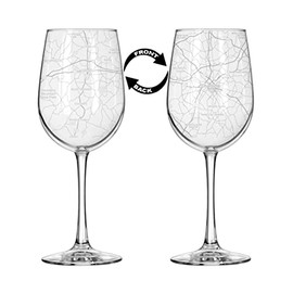 16 oz Tall Stemmed Wine Glass for Red or White Wine Wrap Around City Map Charlotte, NC North Carolina