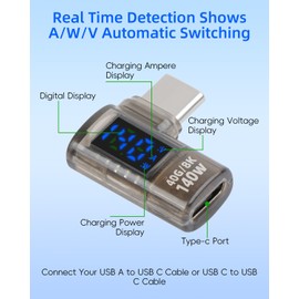 YANBORONSN PD 140W USB C Power Meter with Digital Display,90 Degree USB C Male to Female Tester,Supports Voltage,Current and Power Detection,for,Phone,Laptops(2 Pack)