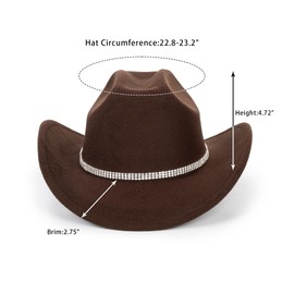 Women & Men Felt Western Cowboy Hat Classic Roll Up Brim Belt Buckle Cowgirl Fedoras (M-L) Coffee