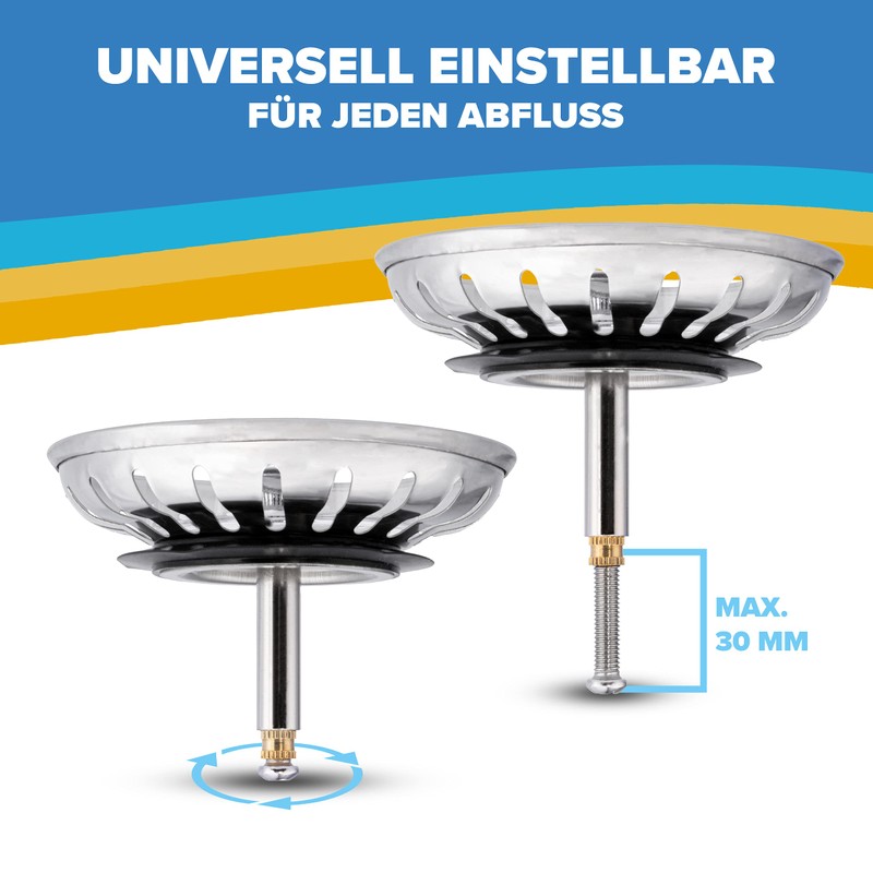 ABFLUSSHELD Sink Strainer 82 mm - Rustproof Stainless Steel Sink