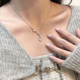 Cybche Boho Kristall Herz Halskette Choker Strass Herz Y Tropfen Halskette Silber Herz Y Lariat Halskette Cz Herz Liebe Anhänger Halskette Dreifach Herz Kette Halskette Schmuck Für Frauen