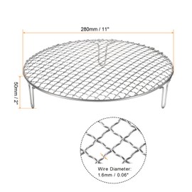 sourcing map Round Cooking Rack 11-inch Stainless Steel Cross Wire Barbecue Grill Net with 50mm Legs for Cooking Baking Steaming BBQ