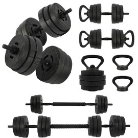 Fitvids Adjustable Dumbbell Set, 60lbs Free Weights Set with Connector, 4 in 1 Changeable Dumbbells and Barbell for Exercise and Fitness, Black/Black