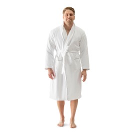 FluffCo Luxury Hotel BathRobe | Resort Quality with Side Pockets & Waist-Tie Belt, Microfiber Interior, Fleece Exterior