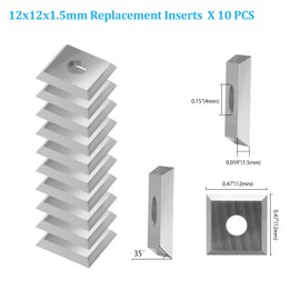 Trvoxviq 12mm Carbide Insert Cutter, 10PCS Square Planer Knives Replacement Blades(12x12x1.5mm, 35°) for Spoilboard Surfacing Router Bits &Wood Lathe Turning &Woodworking &Spiral Helical Planer Head